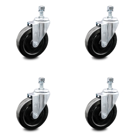 Service Caster 5 Inch Hard Rubber Wheel Swivel 10mm Threaded Stem Caster Set SCC-TS20S514-HRS-M1015-4
